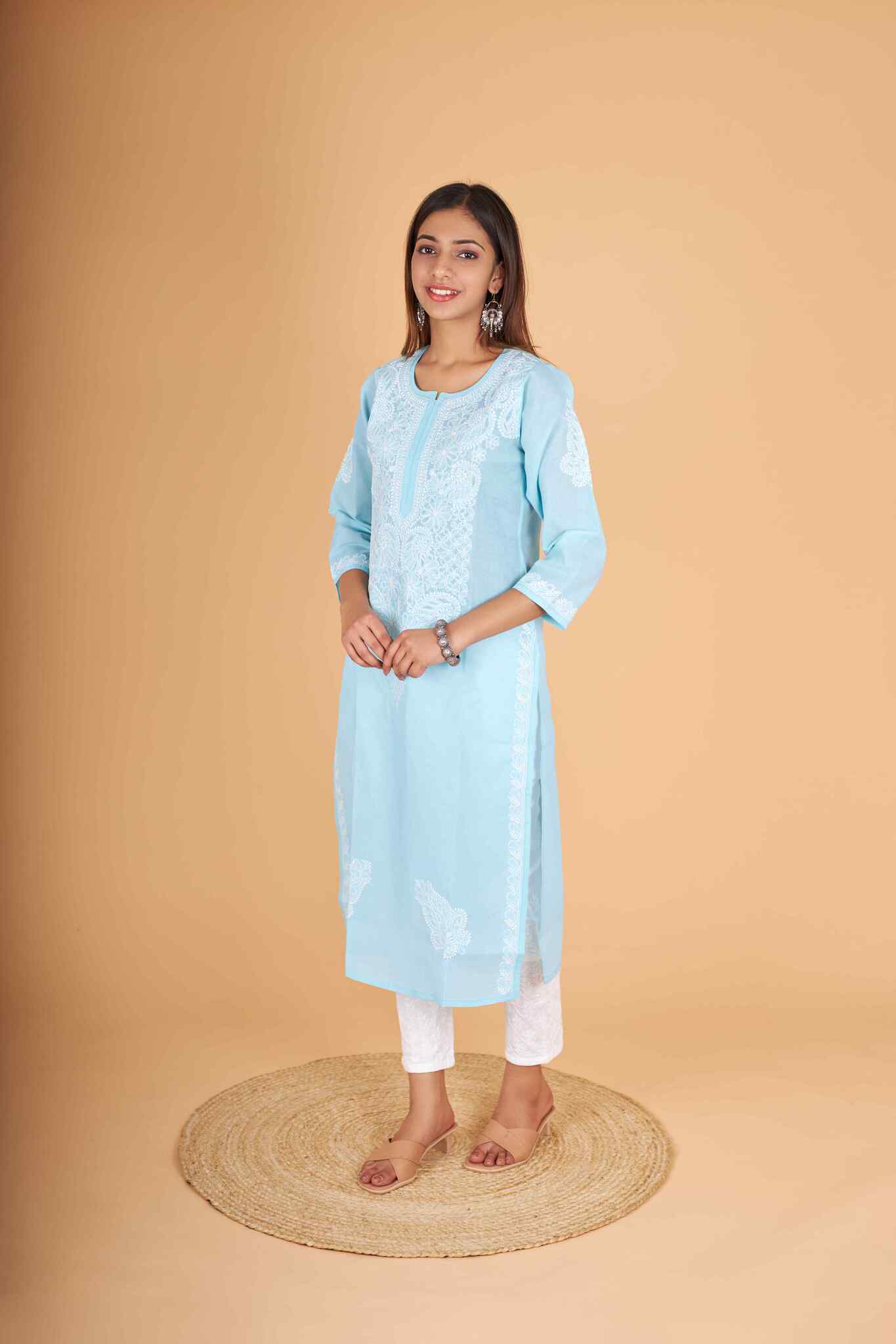 Arsh Handcrafted Pure Cotton Kashmiri Gala Kurti - arshchikan