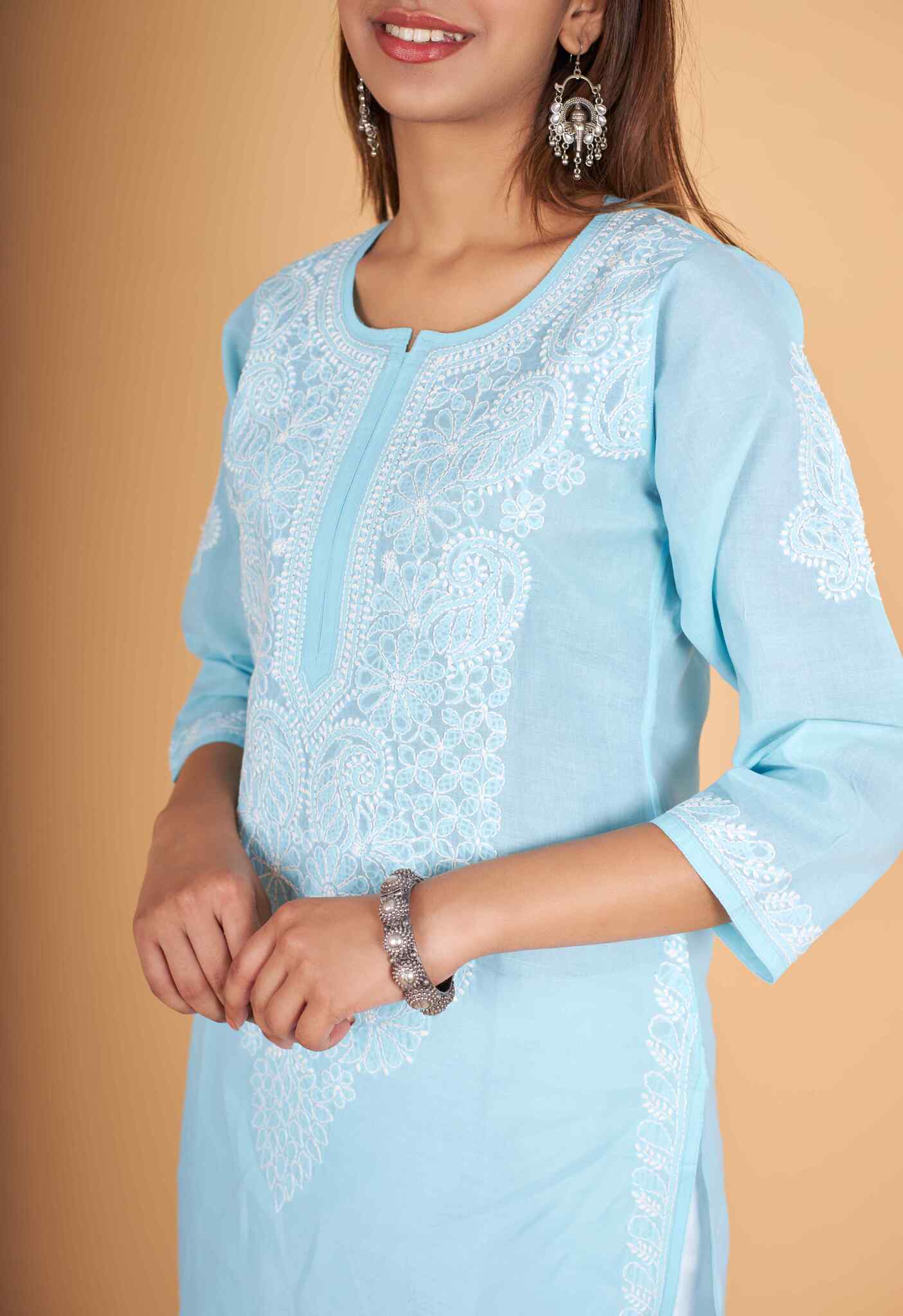 Arsh Handcrafted Pure Cotton Kashmiri Gala Kurti - arshchikan