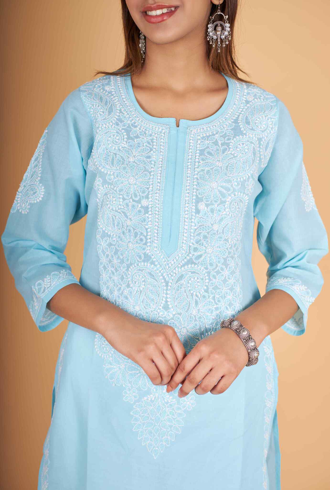 Arsh Handcrafted Pure Cotton Kashmiri Gala Kurti - arshchikan