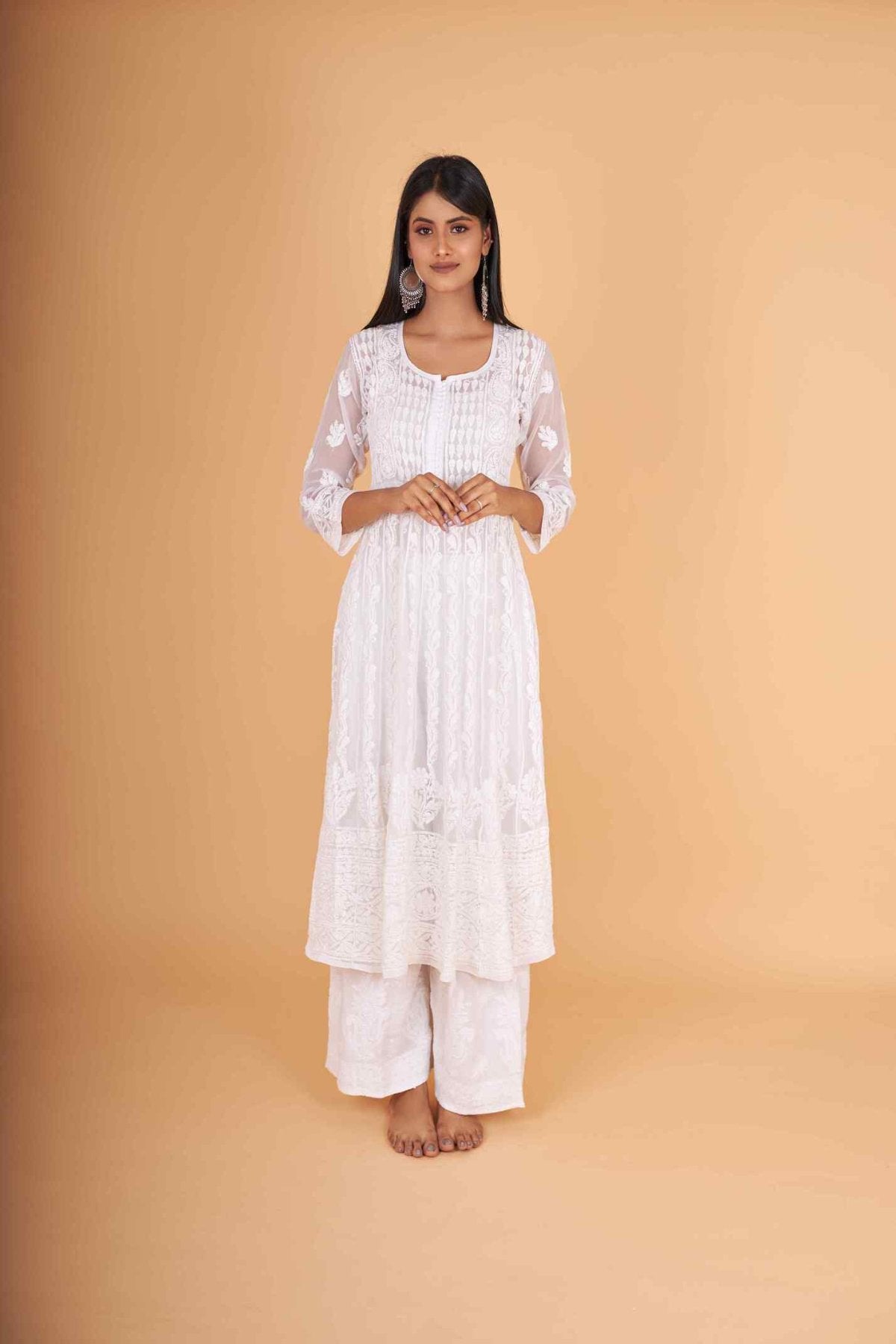 Arsh Handcrafted White Dyeable Georgette Fancy Heavy Anarkali - arshchikan