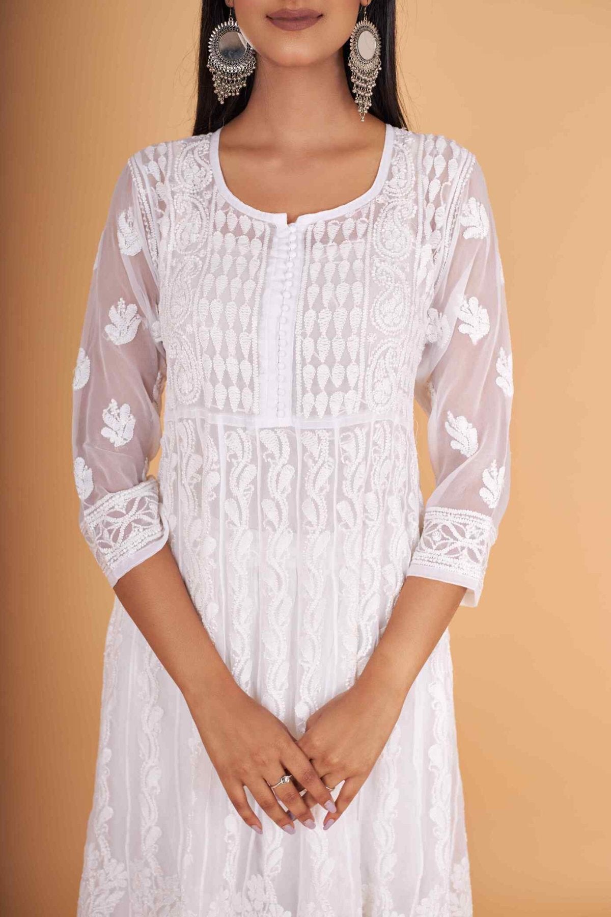 Arsh Handcrafted White Dyeable Georgette Fancy Heavy Anarkali - arshchikan