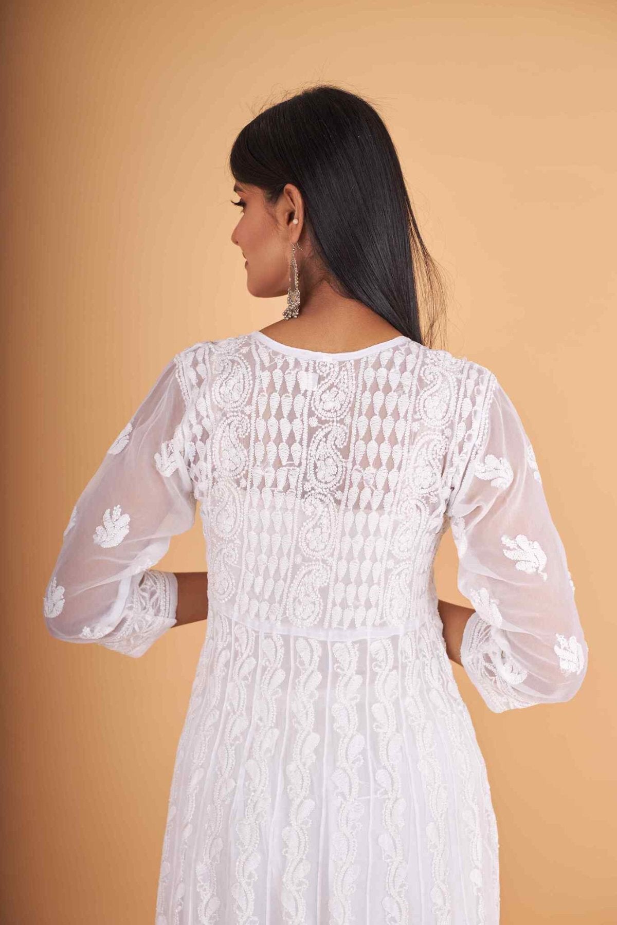 Arsh Handcrafted White Dyeable Georgette Fancy Heavy Anarkali - arshchikan