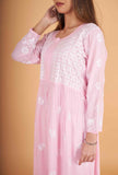 Arsh Handcrafted Pink Modal Chikankari Gown Dress - arshchikan