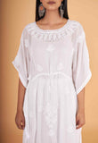 Arsh Handcrafted White Pure Viscose Georgette Kaftaan Dress - arshchikan