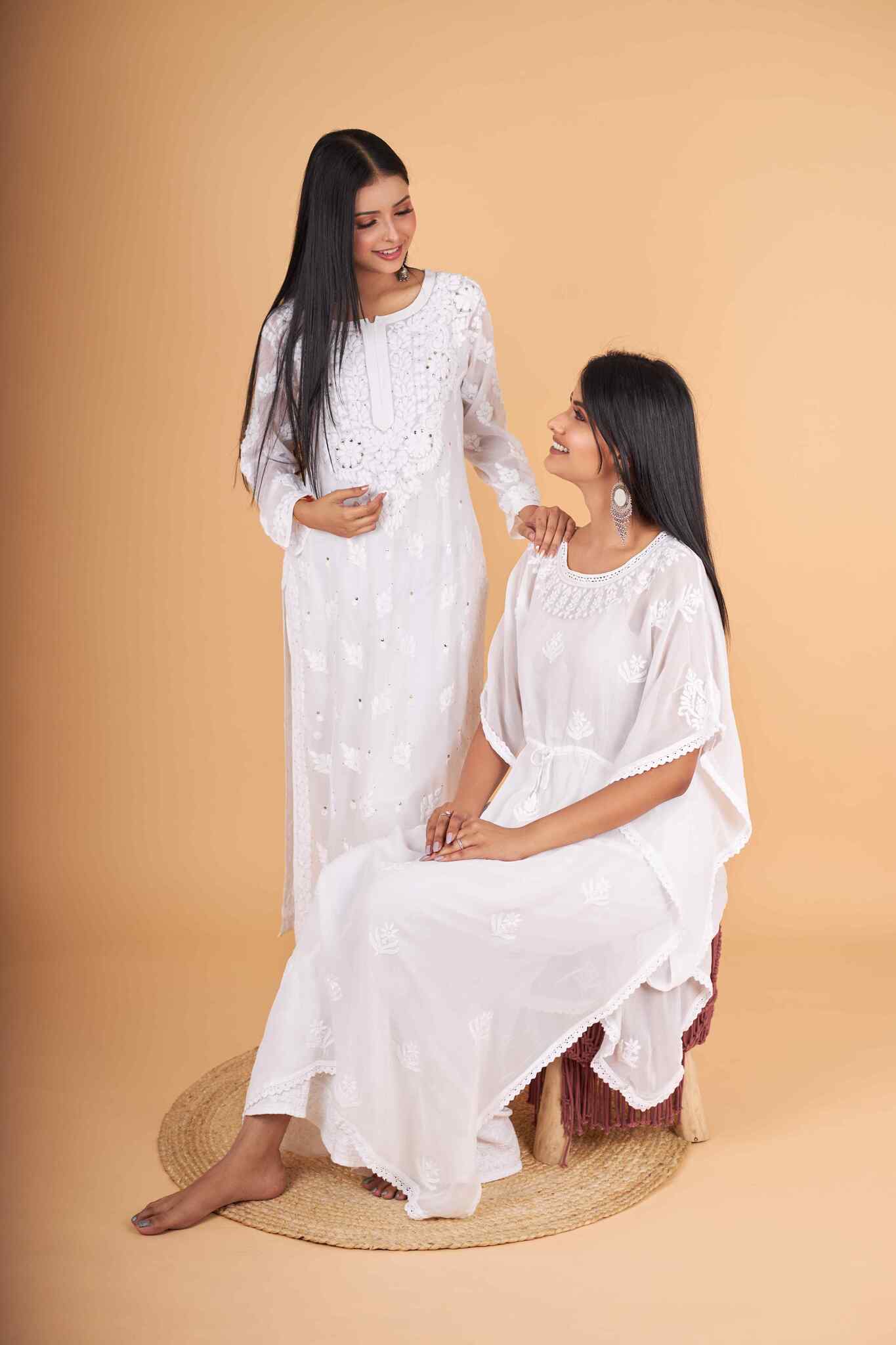 Arsh Handcrafted White Pure Viscose Georgette Kaftaan Dress - arshchikan