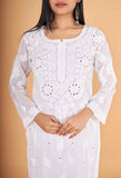 Arsh Handcrafted White Viscose Georgette Dyeable Muqaish Embellished Chikan Kurti - arshchikan