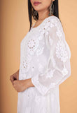 Arsh Handcrafted White Viscose Georgette Dyeable Muqaish Embellished Chikan Kurti - arshchikan
