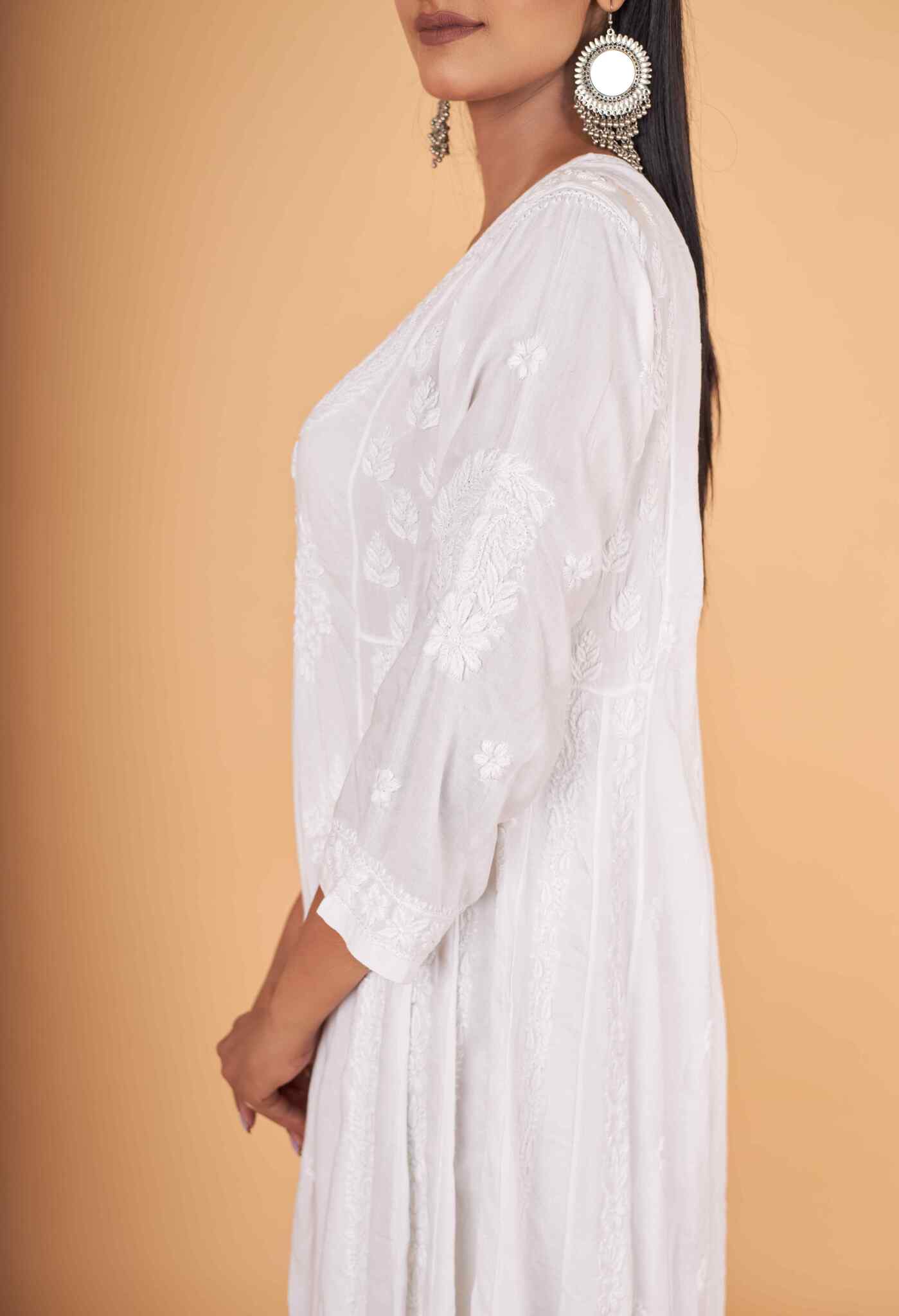 Arsh Handcrafted Kalidar White Pure Modal Gown Dress - arshchikan