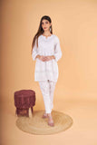Arsh Handcrafted Pure Cotton Yog Neck with Daaman Lace Chikan Top - arshchikan