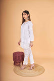 Arsh Handcrafted Pure Cotton Yog Neck with Daaman Lace Chikan Top - arshchikan