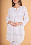 Arsh Handcrafted Pure Cotton Yog Neck with Daaman Lace Chikan Top - arshchikan