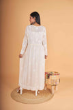 Arsh Handcrafted Cream Modal Chikankari Gown Dress - arshchikan