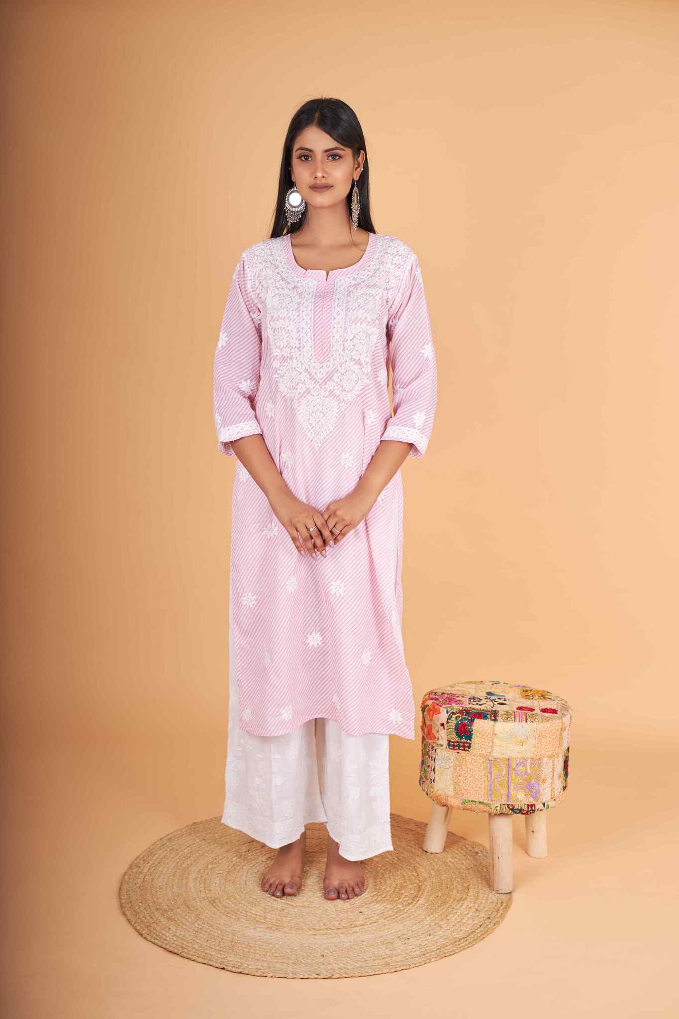 Arsh Handcrafted Leheriya Print Pure Cotton Chikan Kurti - arshchikan
