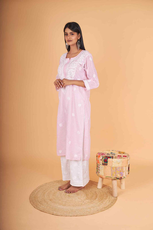 Arsh Handcrafted Leheriya Print Pure Cotton Chikan Kurti - arshchikan
