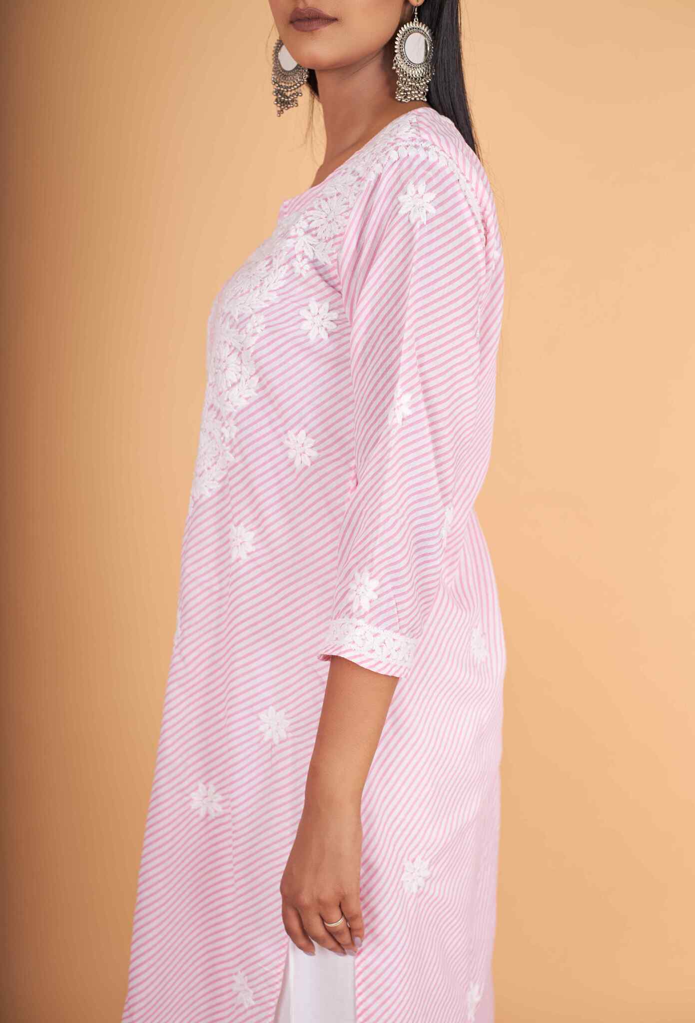 Arsh Handcrafted Leheriya Print Pure Cotton Chikan Kurti - arshchikan