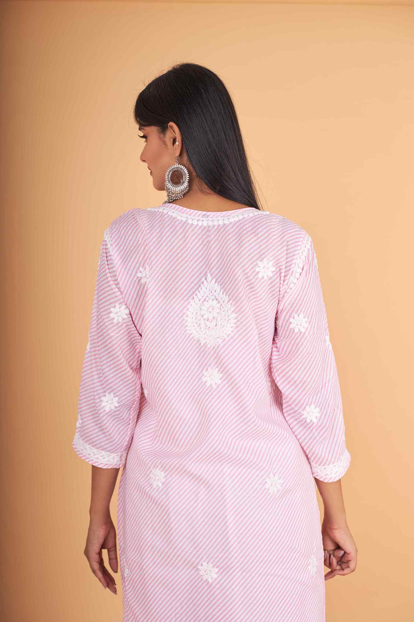 Arsh Handcrafted Leheriya Print Pure Cotton Chikan Kurti - arshchikan