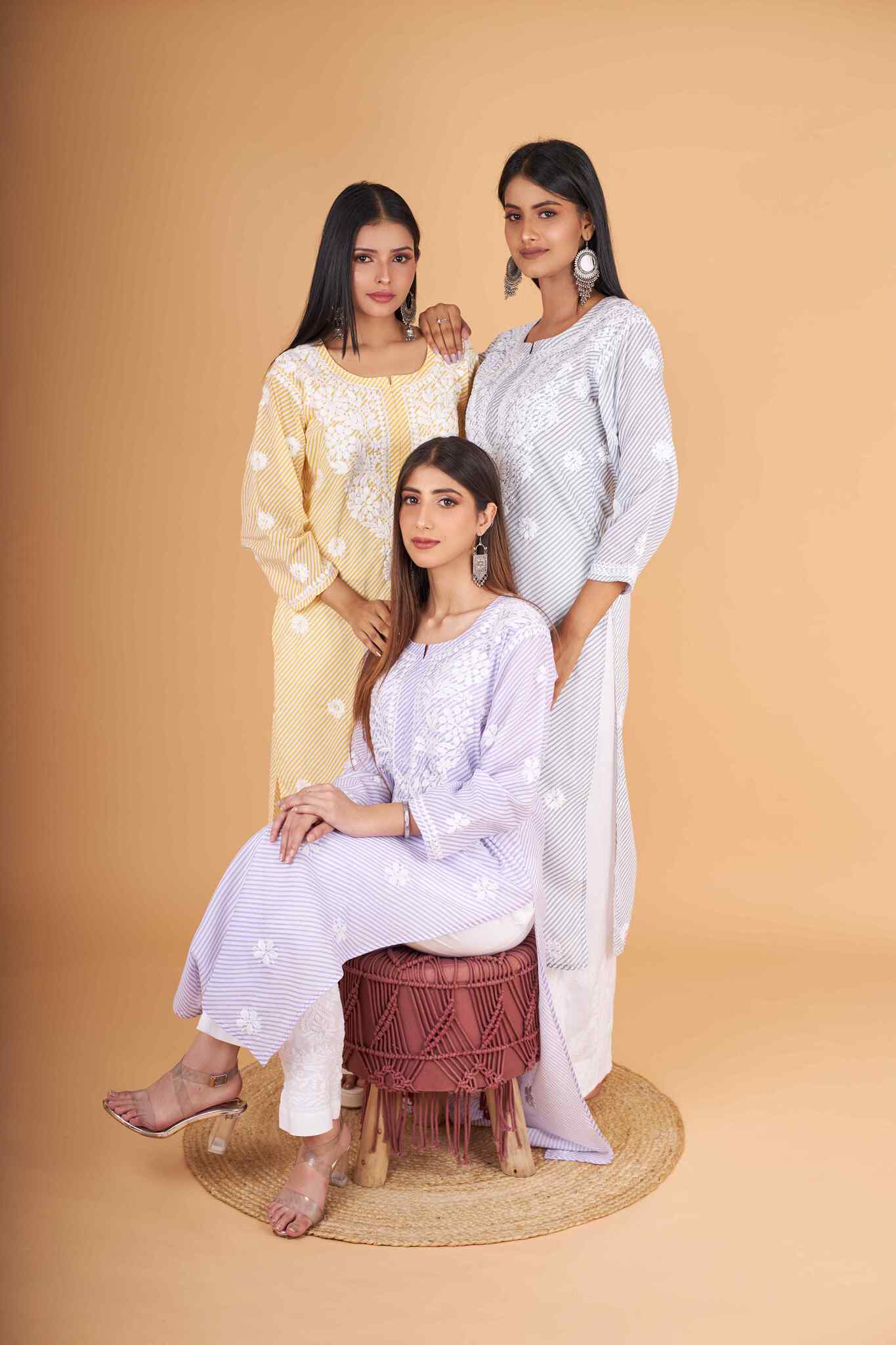 Arsh Handcrafted Leheriya Print Pure Cotton Chikan Kurti - arshchikan