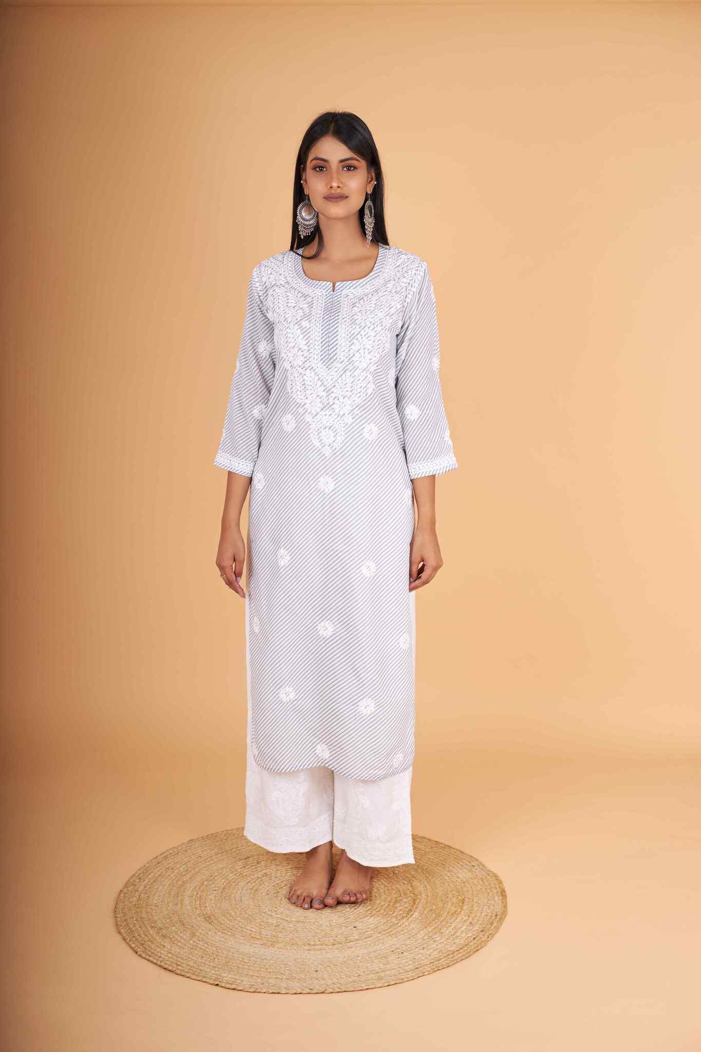 Arsh Handcrafted Leheriya Print Pure Cotton Chikan Kurti - arshchikan