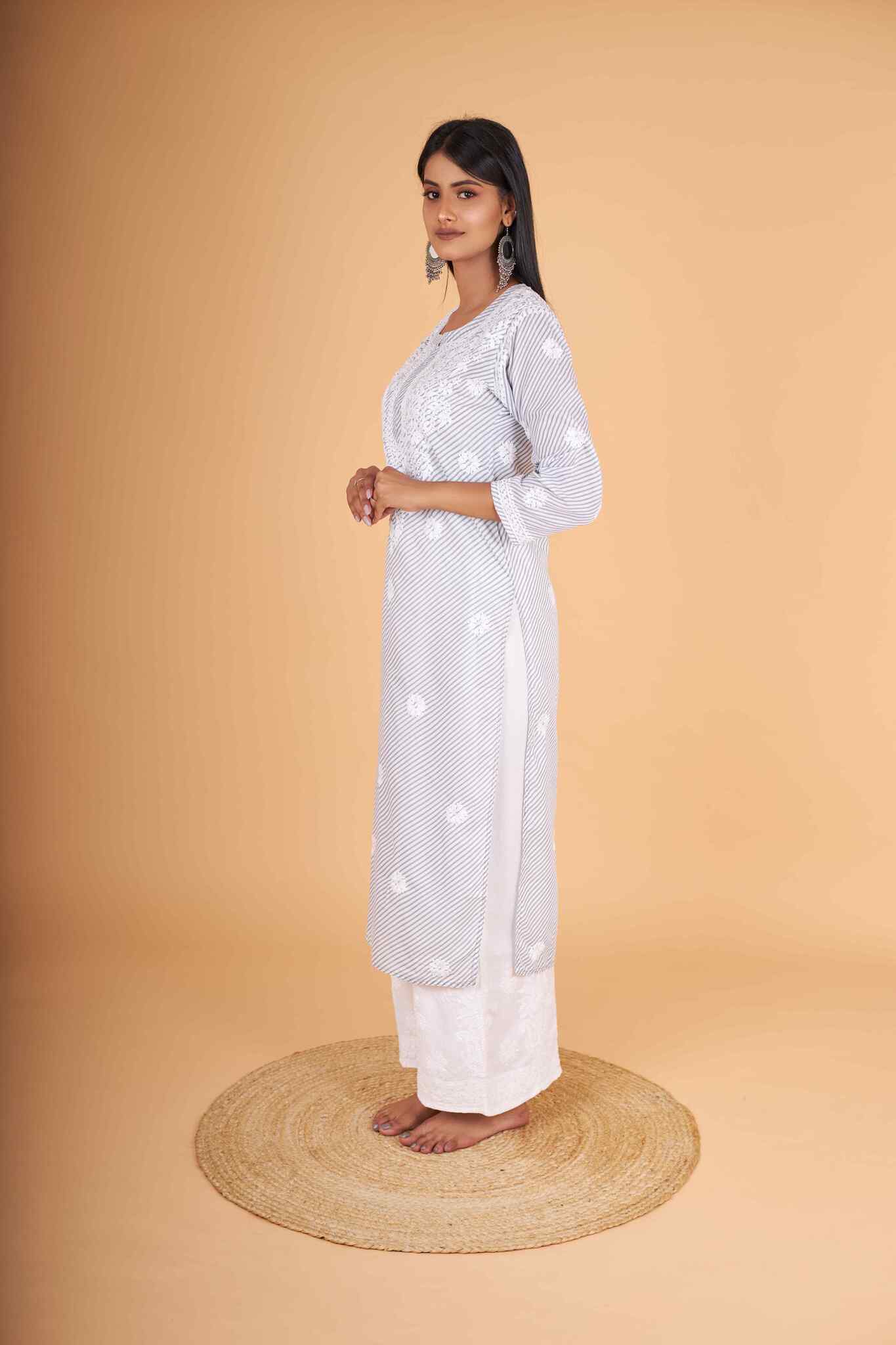 Arsh Handcrafted Leheriya Print Pure Cotton Chikan Kurti - arshchikan