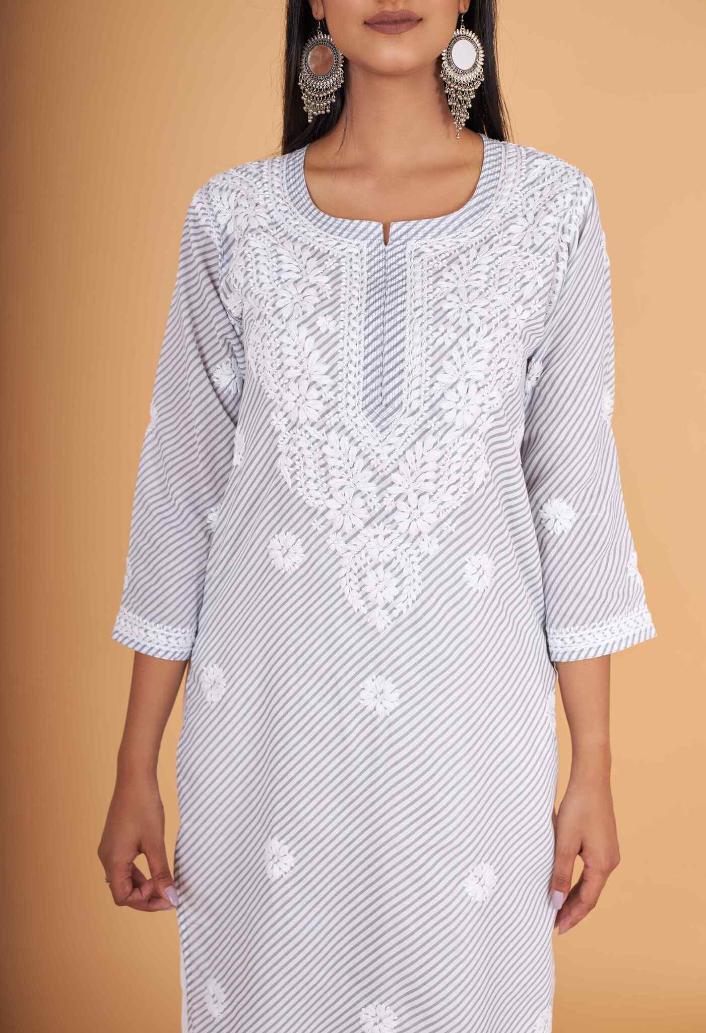 Arsh Handcrafted Leheriya Print Pure Cotton Chikan Kurti - arshchikan