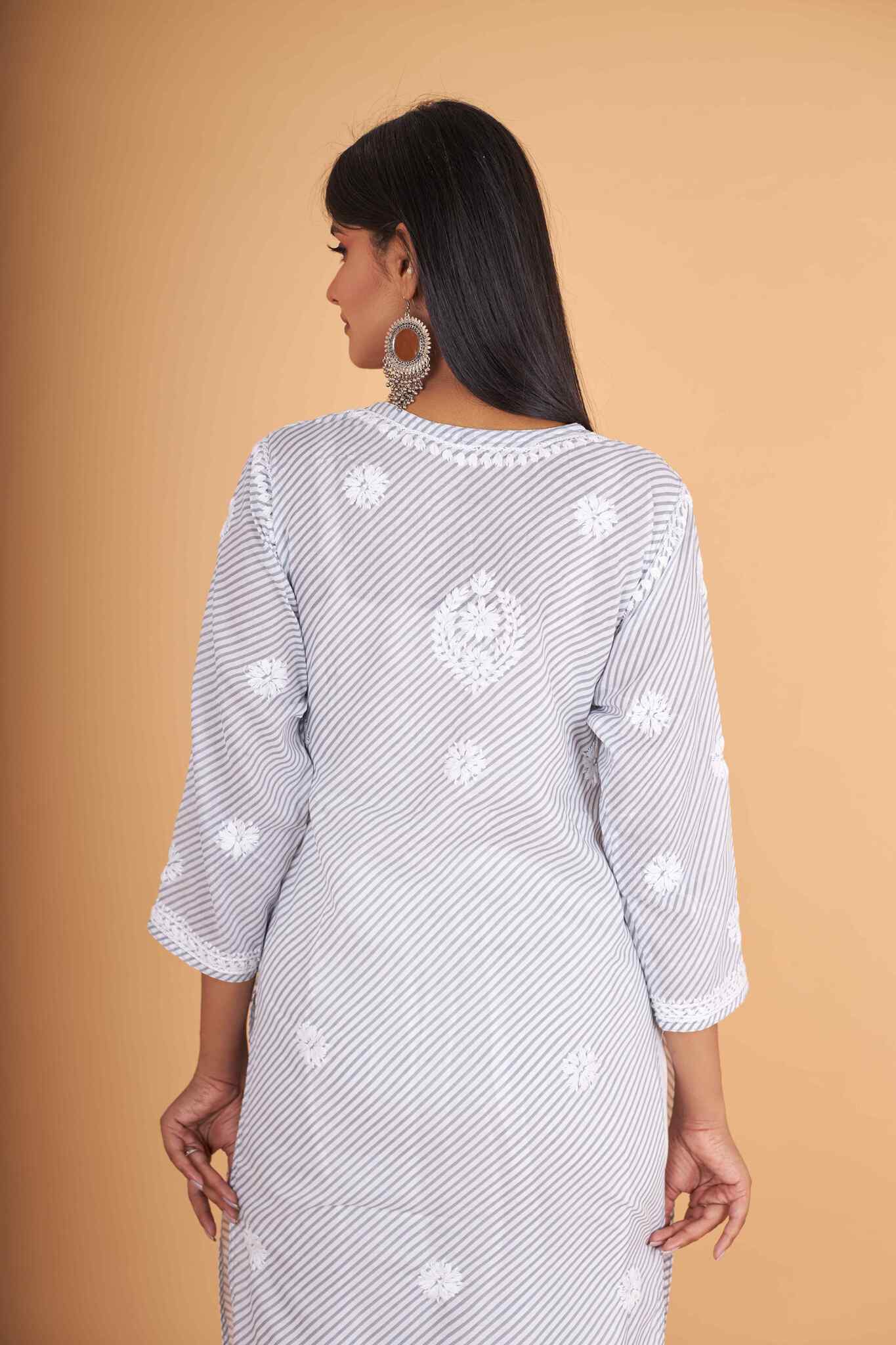 Arsh Handcrafted Leheriya Print Pure Cotton Chikan Kurti - arshchikan