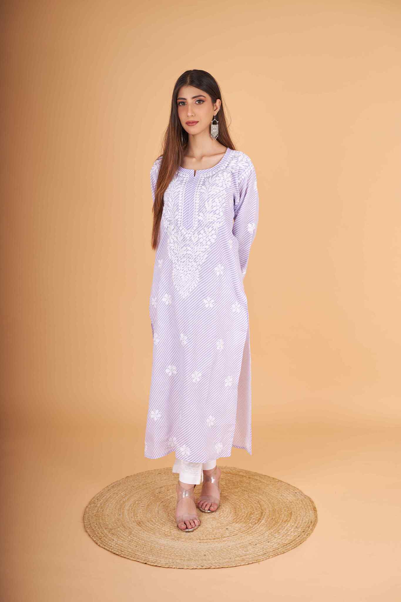 Arsh Handcrafted Leheriya Print Pure Cotton Chikan Kurti - arshchikan