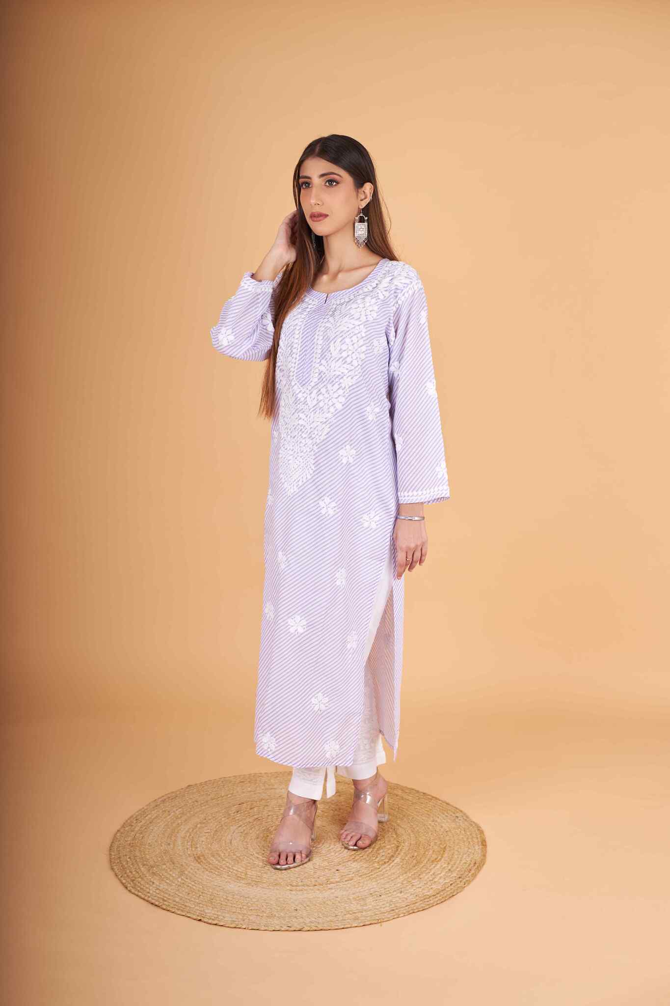 Arsh Handcrafted Leheriya Print Pure Cotton Chikan Kurti - arshchikan
