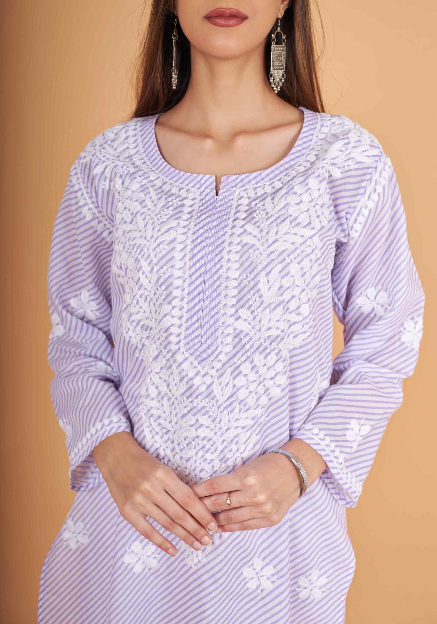 Arsh Handcrafted Leheriya Print Pure Cotton Chikan Kurti - arshchikan