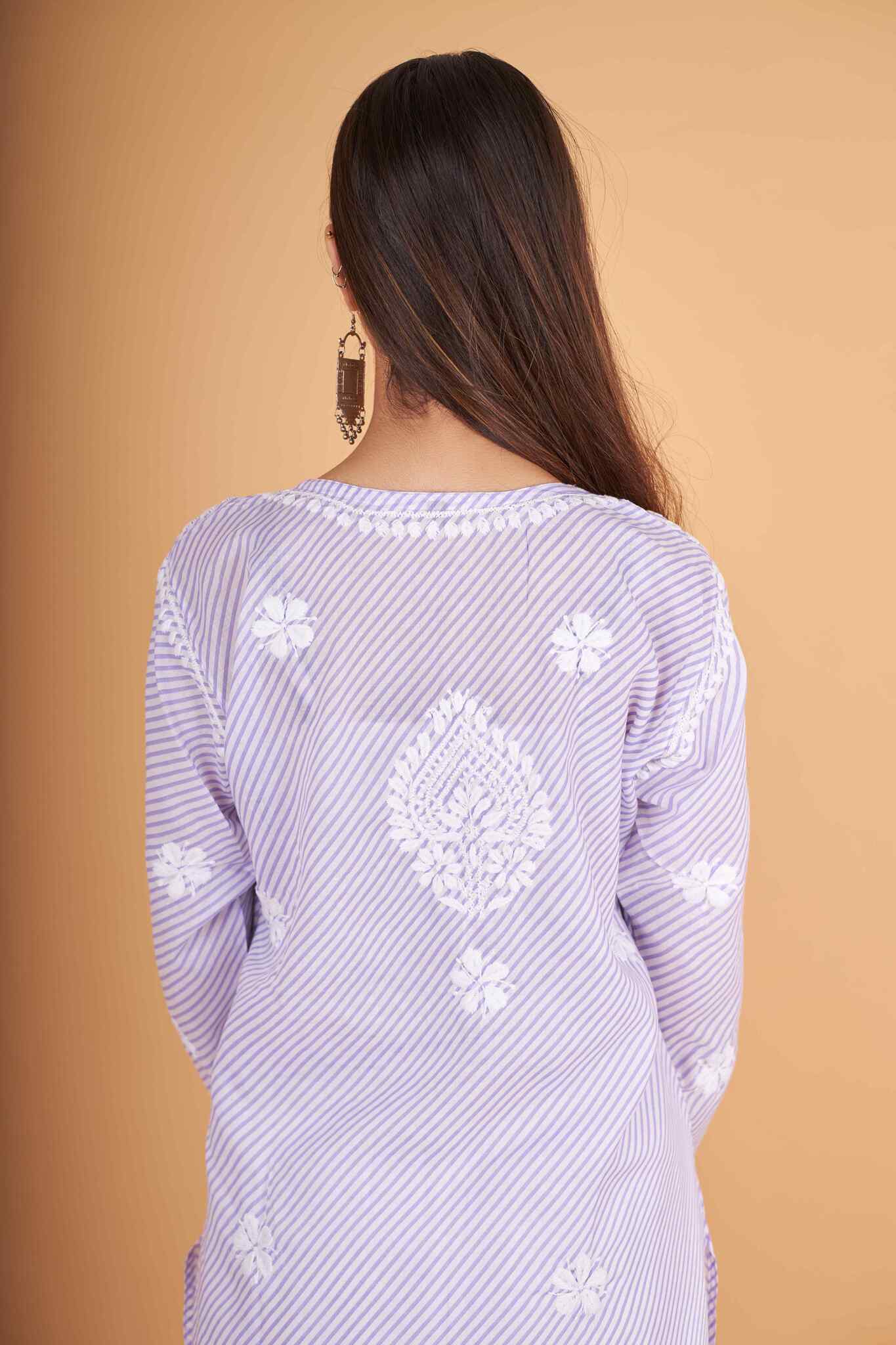 Arsh Handcrafted Leheriya Print Pure Cotton Chikan Kurti - arshchikan