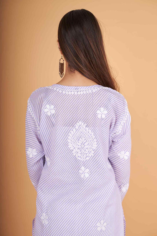 Arsh Handcrafted Leheriya Print Pure Cotton Chikan Kurti - arshchikan