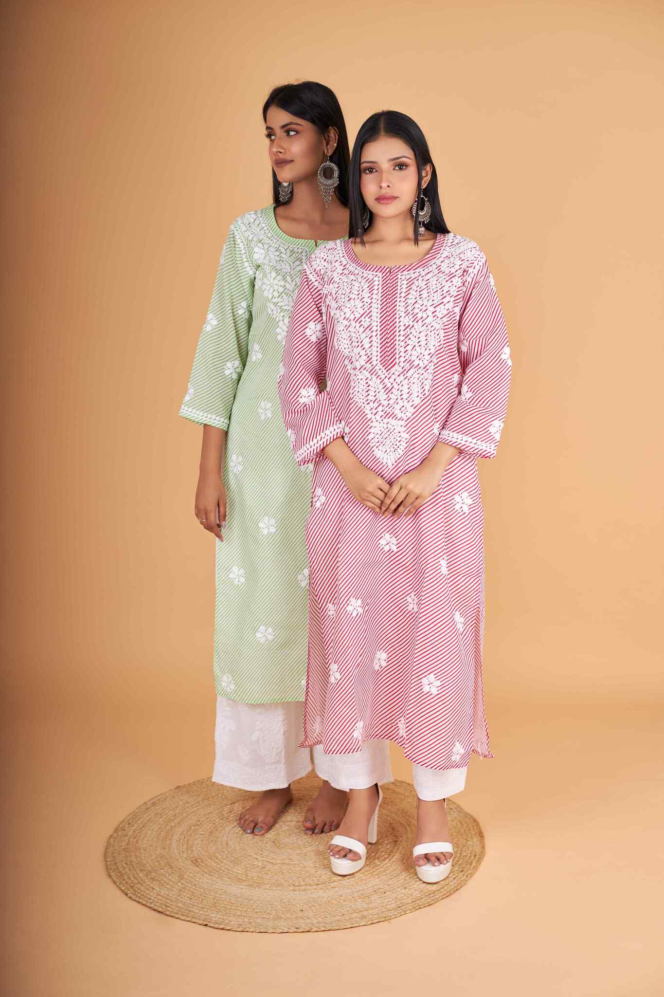 Arsh Handcrafted Leheriya Print Pure Cotton Chikan Kurti - arshchikan