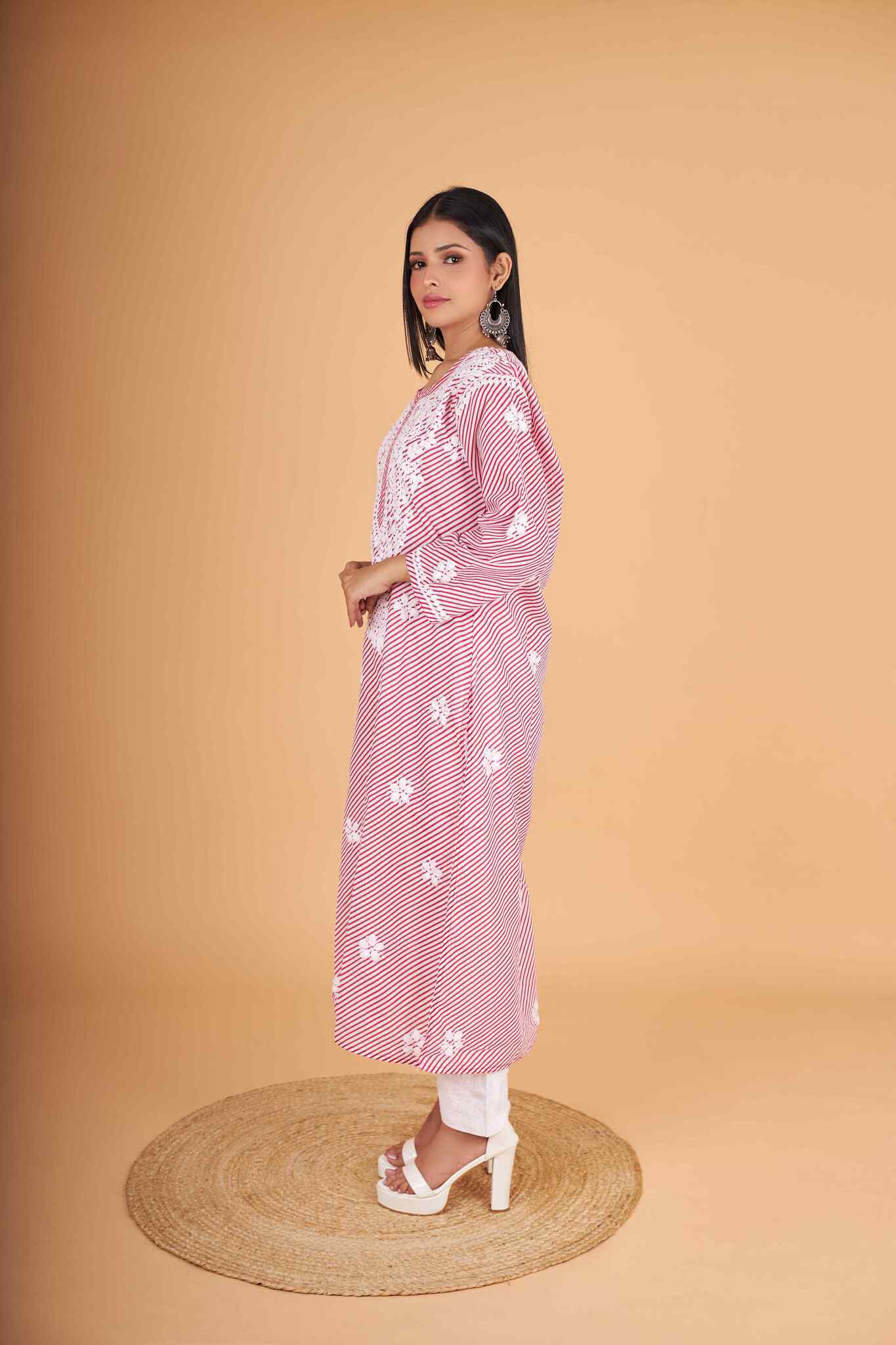Arsh Handcrafted Leheriya Print Pure Cotton Chikan Kurti - arshchikan
