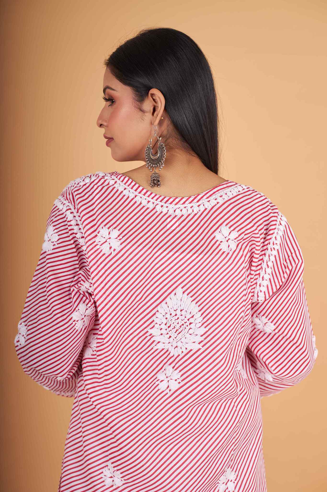 Arsh Handcrafted Leheriya Print Pure Cotton Chikan Kurti - arshchikan