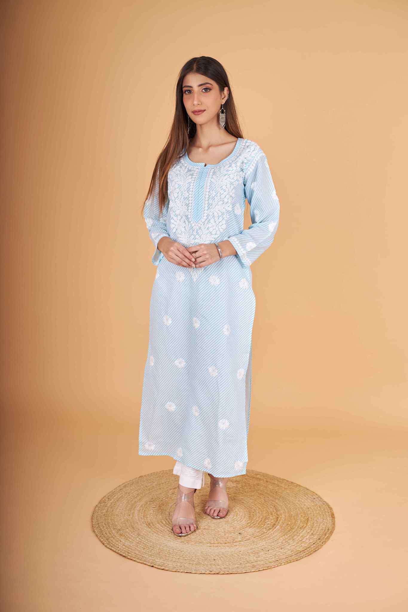Arsh Handcrafted Leheriya Print Pure Cotton Chikan Kurti - arshchikan