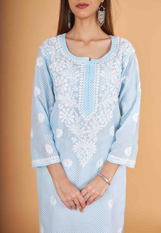 Arsh Handcrafted Leheriya Print Pure Cotton Chikan Kurti - arshchikan