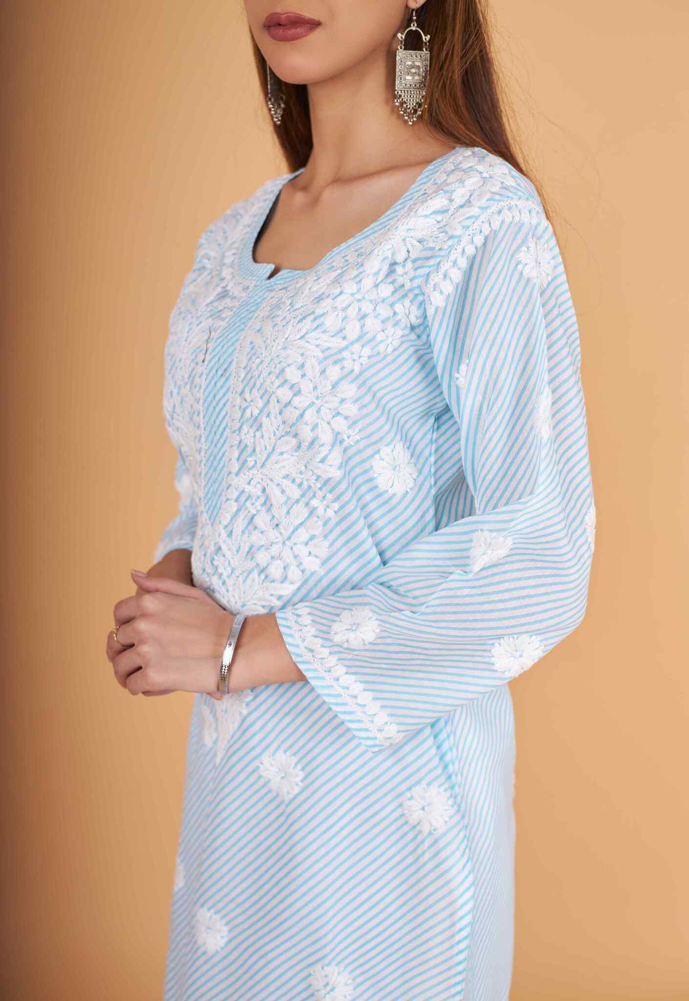 Arsh Handcrafted Leheriya Print Pure Cotton Chikan Kurti - arshchikan