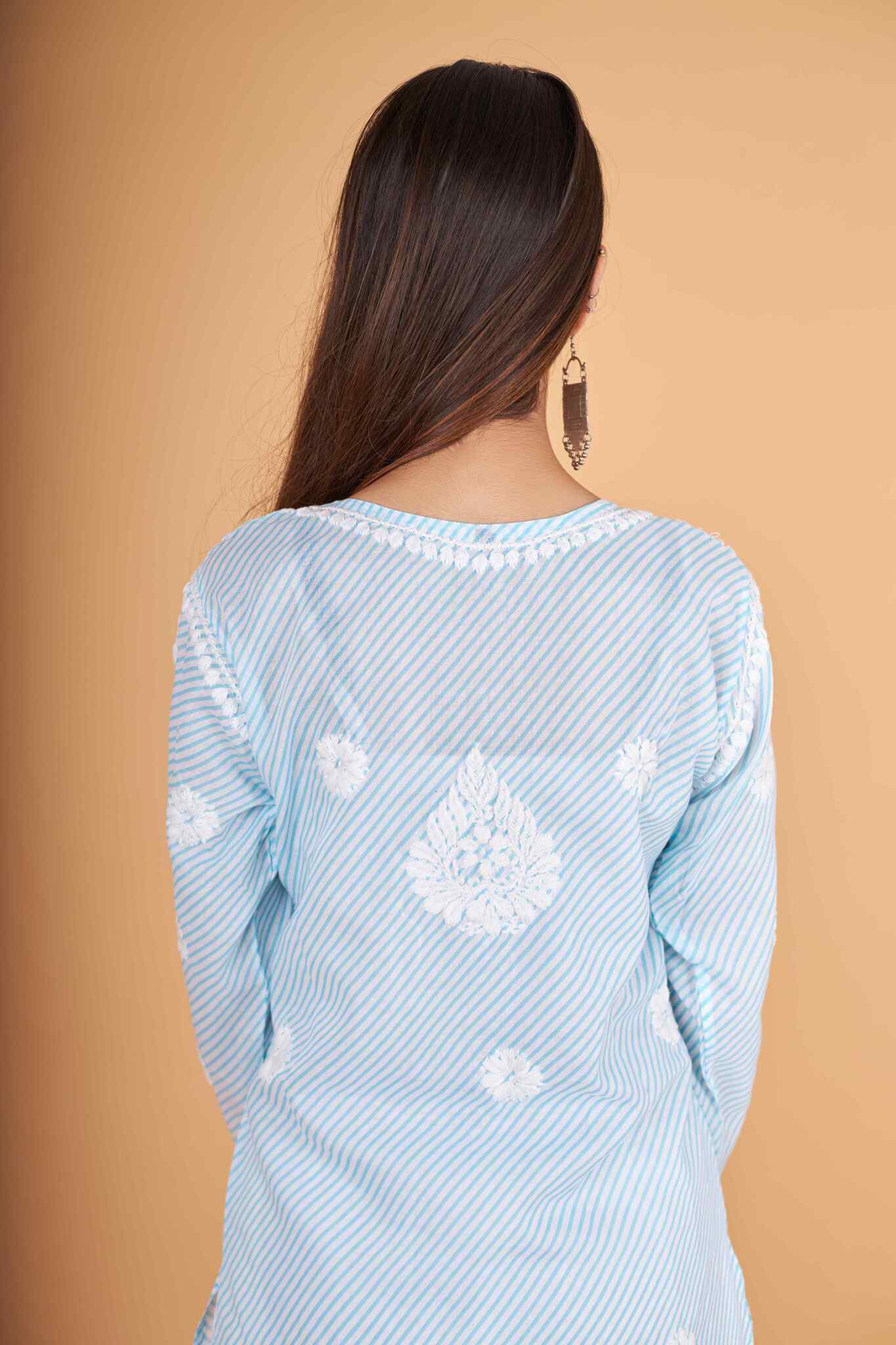 Arsh Handcrafted Leheriya Print Pure Cotton Chikan Kurti - arshchikan