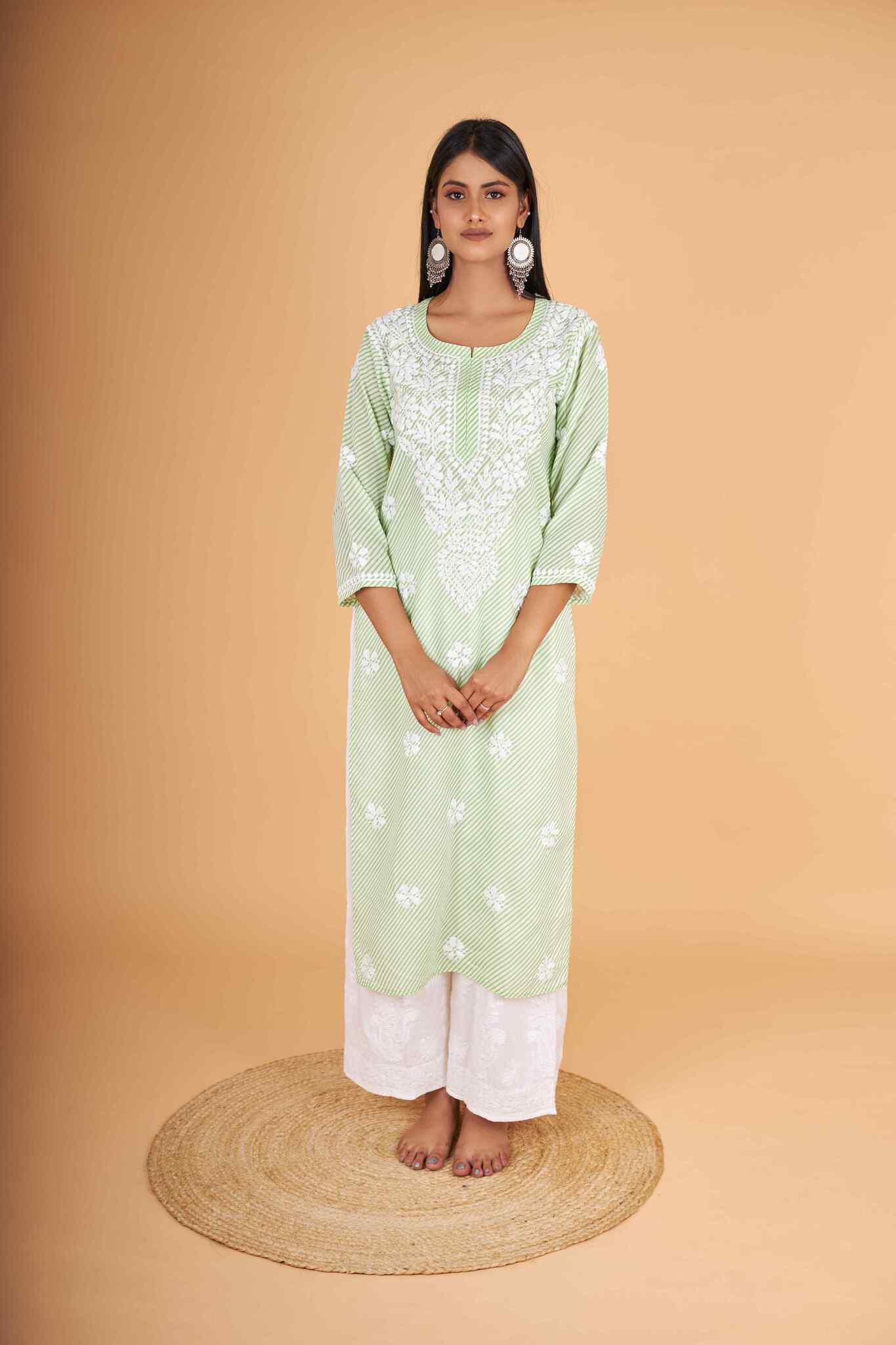 Arsh Handcrafted Leheriya Print Pure Cotton Chikan Kurti - arshchikan
