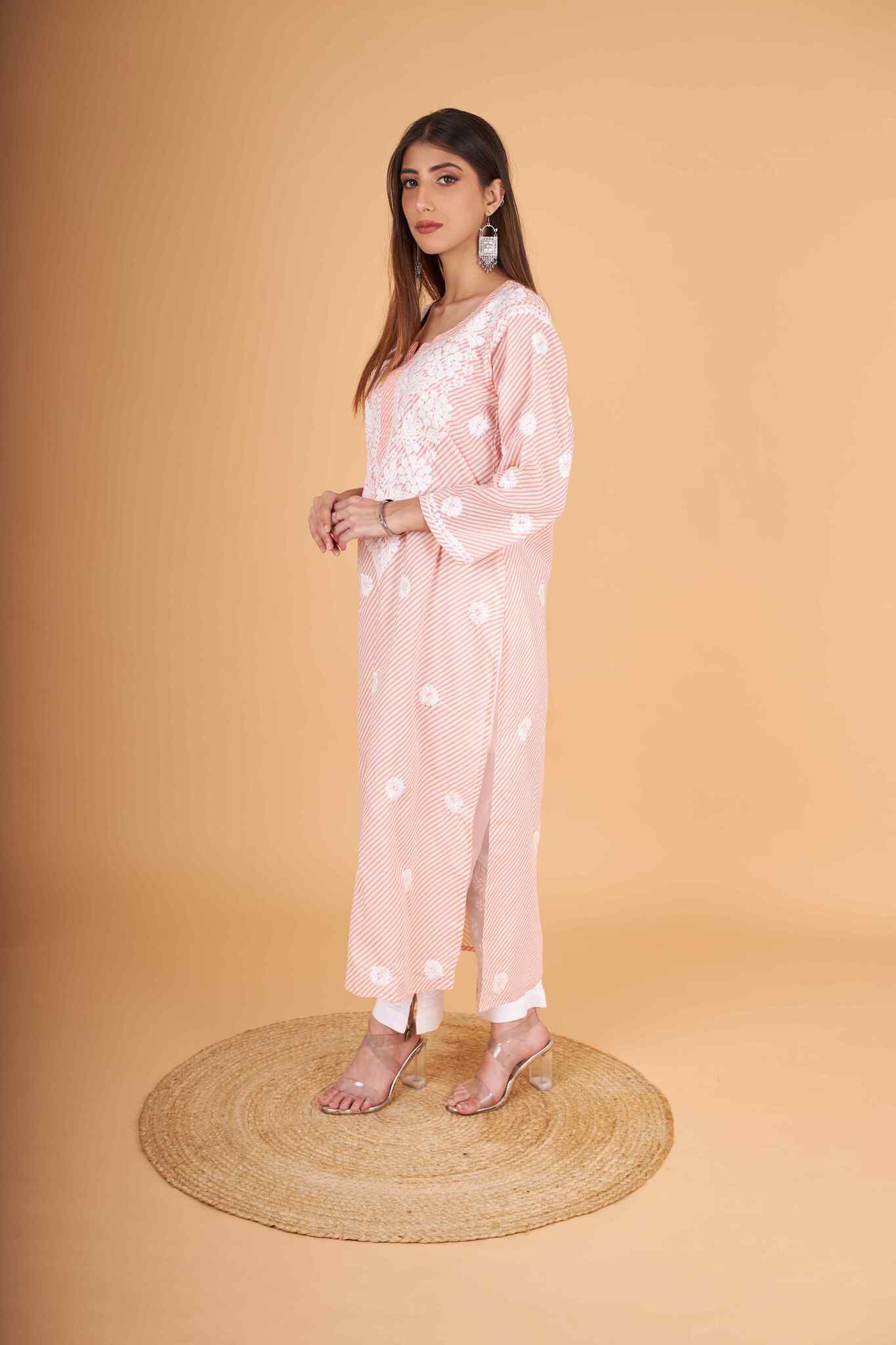 Arsh Handcrafted Leheriya Print Pure Cotton Chikan Kurti - arshchikan