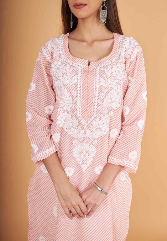 Arsh Handcrafted Leheriya Print Pure Cotton Chikan Kurti - arshchikan