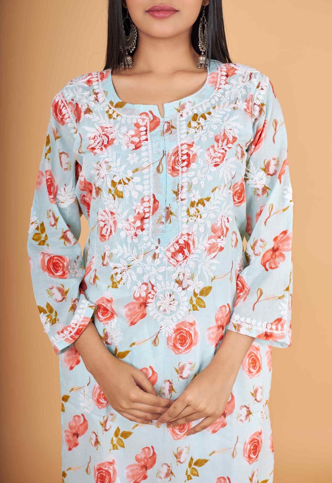 Arsh Handcrafted MulMul Cotton Printed Chikankari Kurti - arshchikan