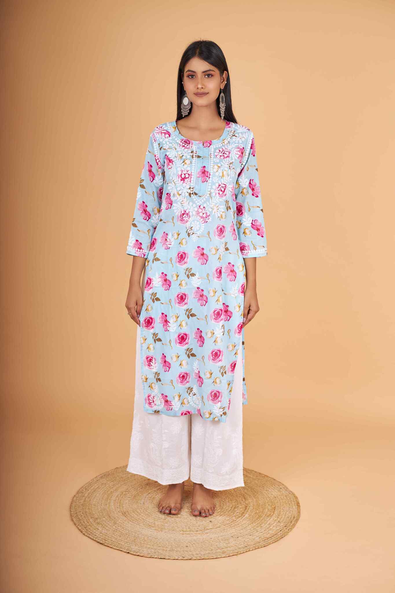 Arsh Handcrafted MulMul Cotton Printed Chikankari Kurti - arshchikan