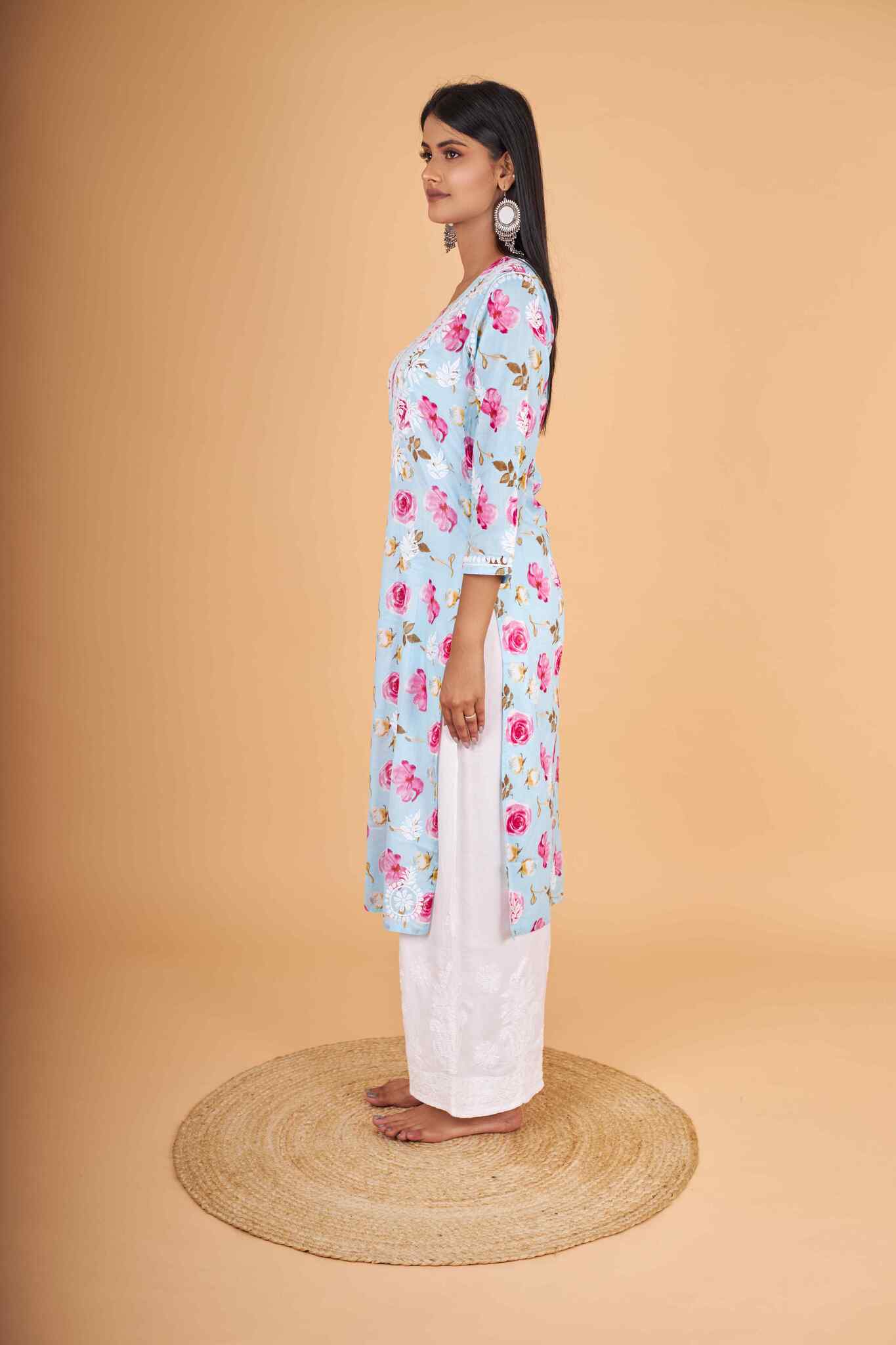 Arsh Handcrafted MulMul Cotton Printed Chikankari Kurti - arshchikan