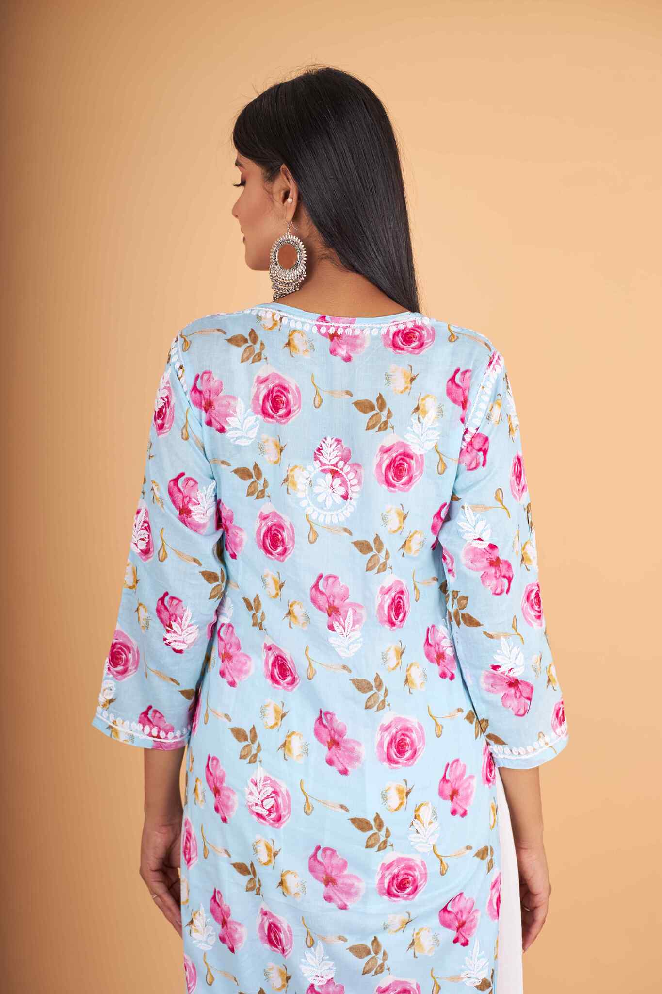 Arsh Handcrafted MulMul Cotton Printed Chikankari Kurti - arshchikan