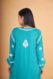 Arsh Handcrafted Peacock Blue Salab Cotton Chikankari Kurti - arshchikan