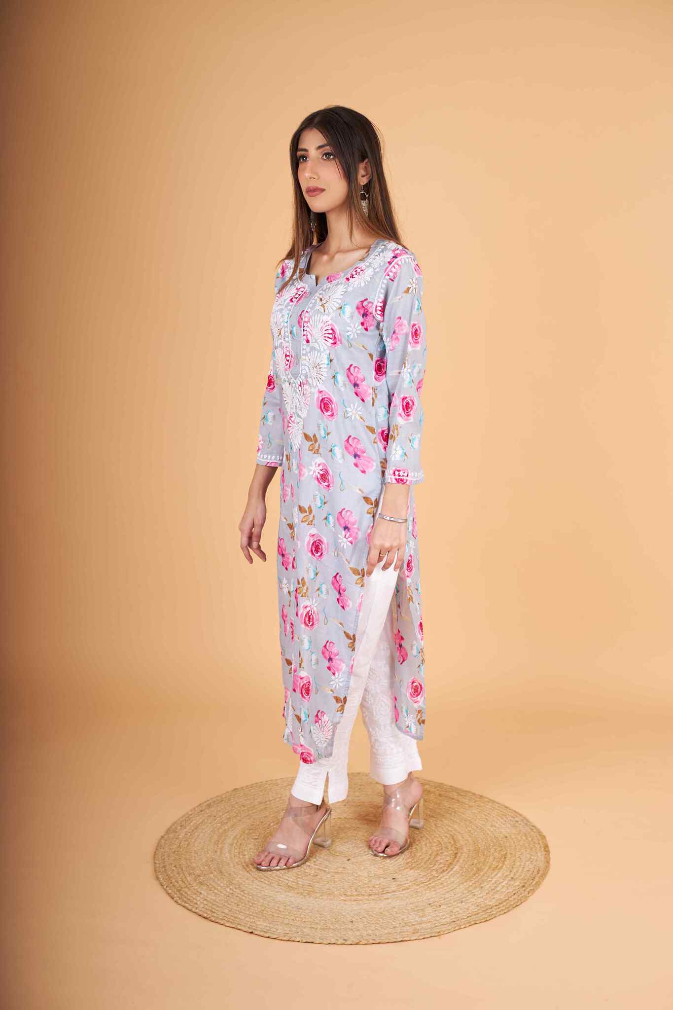 Arsh Handcrafted MulMul Cotton Printed Chikankari Kurti - arshchikan