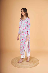 Arsh Handcrafted MulMul Cotton Printed Chikankari Kurti - arshchikan