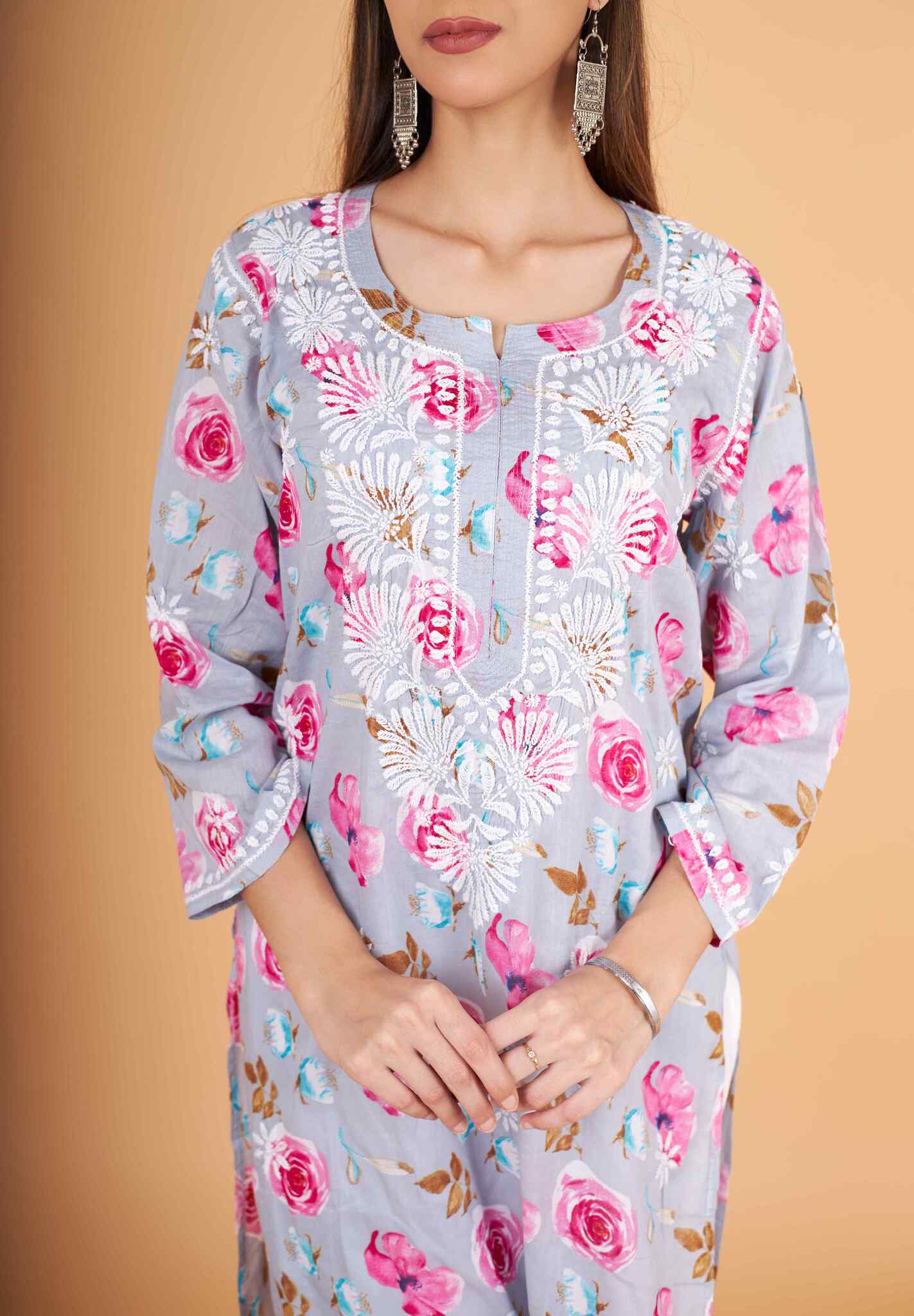 Arsh Handcrafted MulMul Cotton Printed Chikankari Kurti - arshchikan