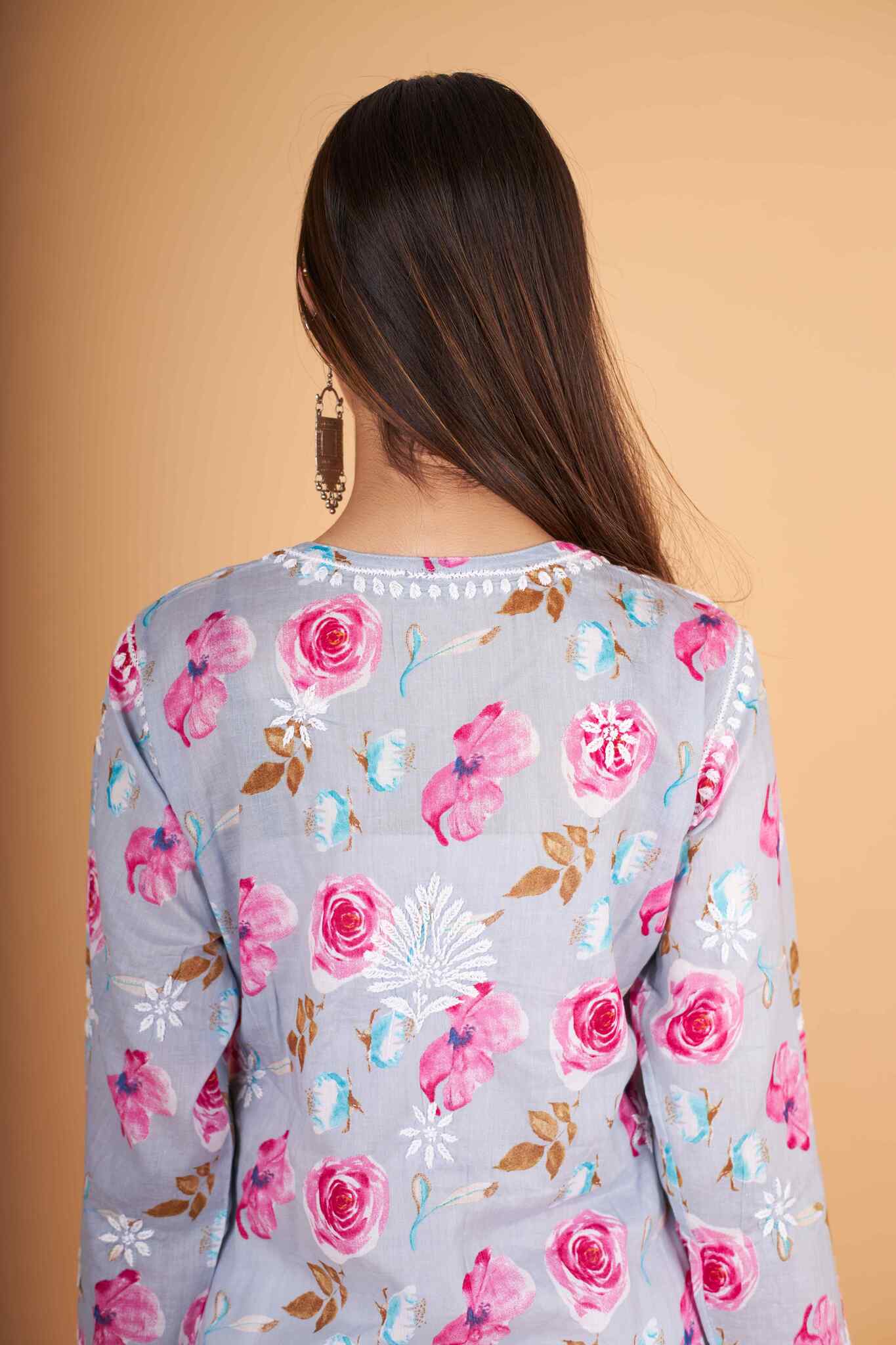 Arsh Handcrafted MulMul Cotton Printed Chikankari Kurti - arshchikan