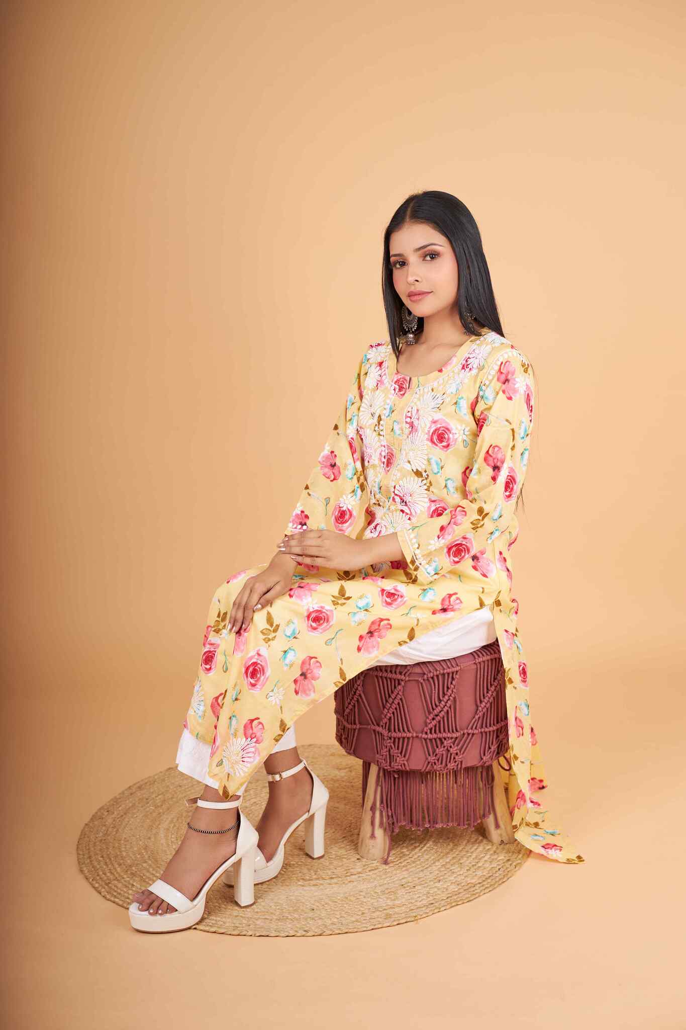 Arsh Handcrafted MulMul Cotton Printed Chikankari Kurti - arshchikan